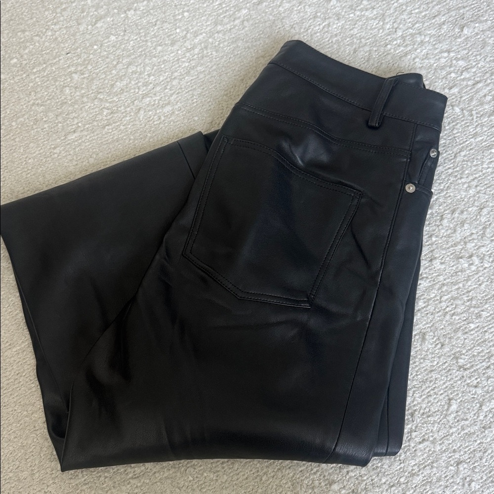 Zara Black Vegan Leather-Style Trousers, straight leg